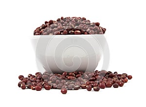 Azuki beans red beans on wood cup isolated