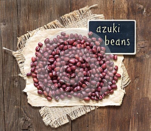 Azuki beans with small chalkboard