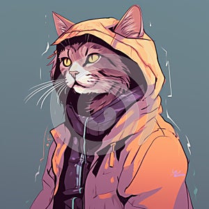 Azuki Nft Style: Cat In Jacket Anime Portrait Drawing