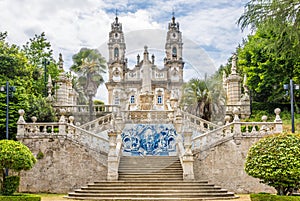 Azulejo decorated stairway to the Sanctuary of Our Lady of Remedios in Lamego ,Portugal