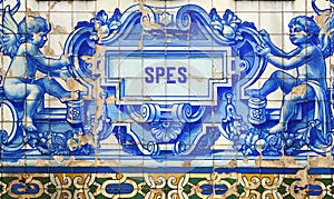 Azulejo tiles with lettering Spes Hope in Porto