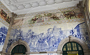 Azulejo panel in Sao Bento Railway Station in Porto, Portugal
