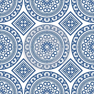 Azulejo Seamless Portuguese Tile Blue Pattern. Vector photo