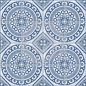 Azulejo Seamless Portuguese Tile Blue Pattern. Vector photo