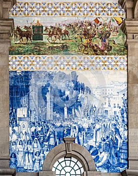 Azulejo at SÃÂ£o Bento Railway Station, Porto, Portugal photo