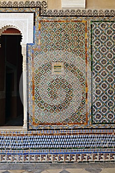 Azulejos tiles in Casa de Pilatos palace of Seville, Spain. photo