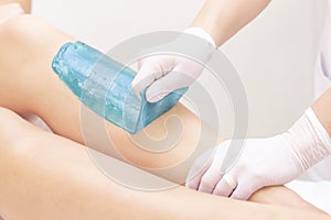 Azulene depilation. wax hair removal, shugaring. concept of smooth skin without hair. photo