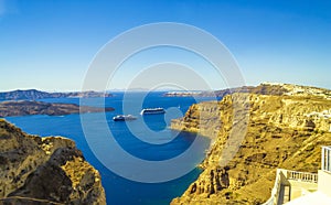 Azure Caldera seascape and cruise ships Santorini landscape Greece