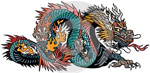 Azure Chinese dragon isolated on white