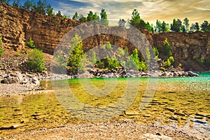 Azure lake. The concept of landscape and relaxing in the fresh air.