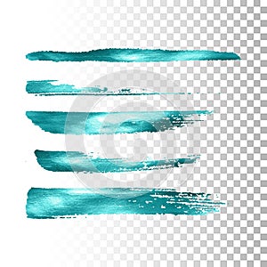 Azure metallic paint brush stroke set.