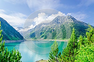 Azure mountain lake and high Alpine peaks, Austria