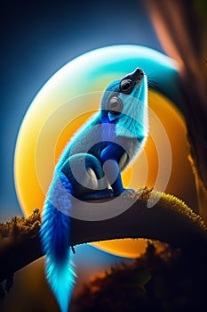 A blue lizard on a branch- Ai Generated. photo