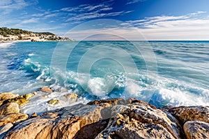 Azure Sea and Beuatiful Beach in Nice, French Riviera