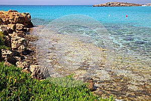 Azure sea at the Nissi beach in Ayia Napa Cyprus