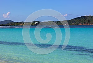 The azure waters of the Caribbean Sea near the island of St. Thomas, USVI.