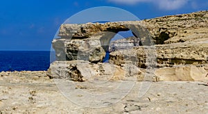 Azure Window, Famous Stone Arch On Gozo Island, Malta