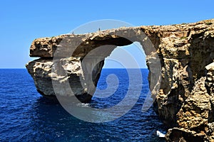 The Azure Window, a natural sea arch in Dwejra, Gozo, as a result of wave erosion, before collapse