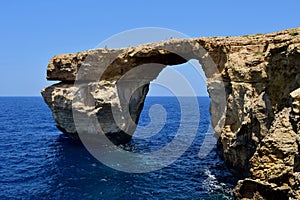 The Azure Window, a natural sea arch in Dwejra, Gozo, as a result of wave erosion, before collapse