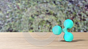 Azure xrp ripple gold sign icon on table blur leaves background. 3d render isolated illustration, cryptocurrency, crypto, business