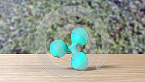 Azure xrp ripple gold sign icon on table blur leaves background. 3d render isolated illustration, cryptocurrency, crypto, business