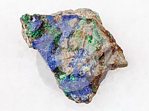Azurite and green Malachite on raw stone on white