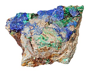 Azurite and Malachite on raw stone isolated