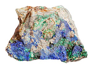 Azurite and Malachite on rough stone isolated