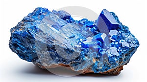 Azurite mesmerizing with its deep, celestial blue richness, contrasted on a white background