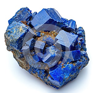 Azurite mesmerizing with its deep, celestial blue richness, contrasted on a white background