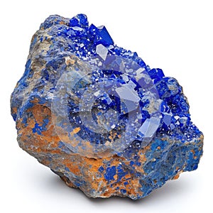 Azurite mesmerizing with its deep, celestial blue richness, contrasted on a white background