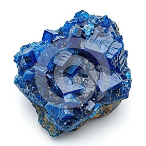 Azurite mesmerizing with its deep, celestial blue richness, contrasted on a white background