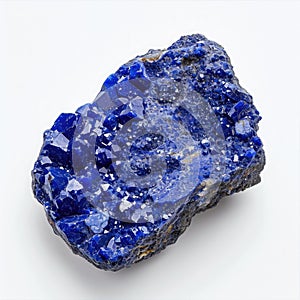 Azurite mesmerizing with its deep, celestial blue richness, contrasted on a white background