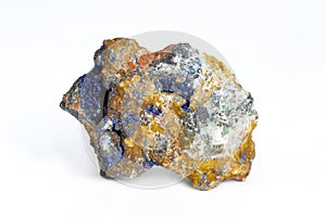 Azurite mineral stone macro on white background