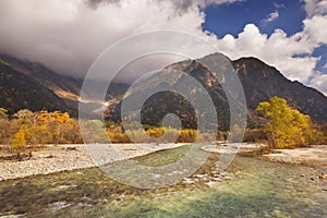 Azusa River and Autumn colours in Kamikochi, Japan