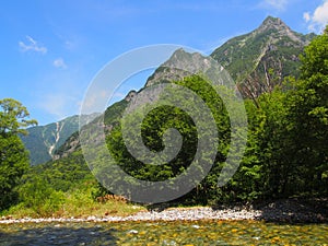 Azusa river and Hotaka mountains in Kamikochi, Nagano, Japan