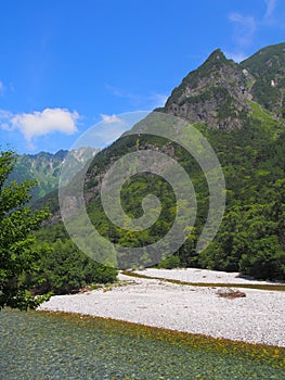 Azusa river and Hotaka mountains in Kamikochi, Nagano, Japan