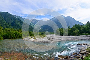 Azusa river and Hotaka mountains in Kamikochi, Nagano, Japan