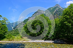 Azusa river and Hotaka mountains in Kamikochi, Nagano, Japan