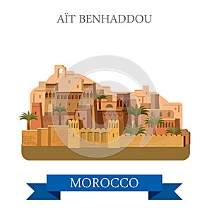 AÃ¯t Benhaddou in Marocco. Flat cartoon vector ill