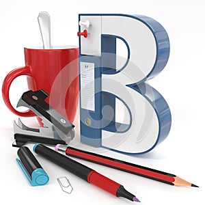 `B` 3d letter with office stuff