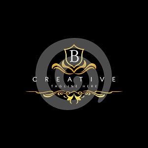 B b initial Letter creative luxury golden logo template