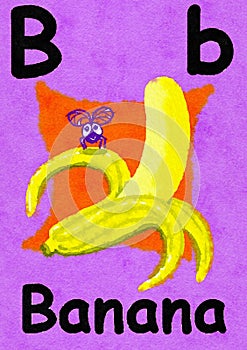 B is for banana. Learn the alphabet and spelling.