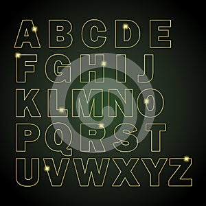 A B C D E F G H I J K L M N O P Q R S T U V W X Y Z - English alphabet, capital letters. pattern of gold  letters. Vector stock il