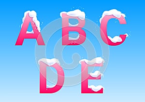 A, B, C, D, E letters with snow caps