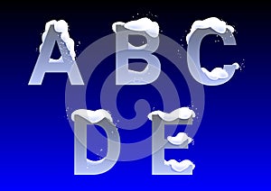A, B, C, D, E letters with snow caps