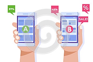 A-B comparison. Split testing concept.