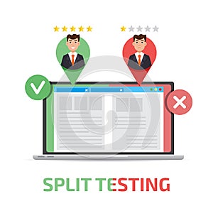 A-B comparison. Split testing. Concept with computer