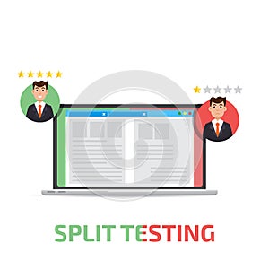 A-B comparison. Split testing. Concept with computer