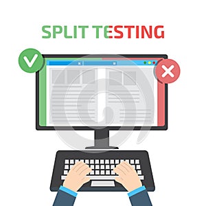 A-B comparison. Split testing. Concept with computer